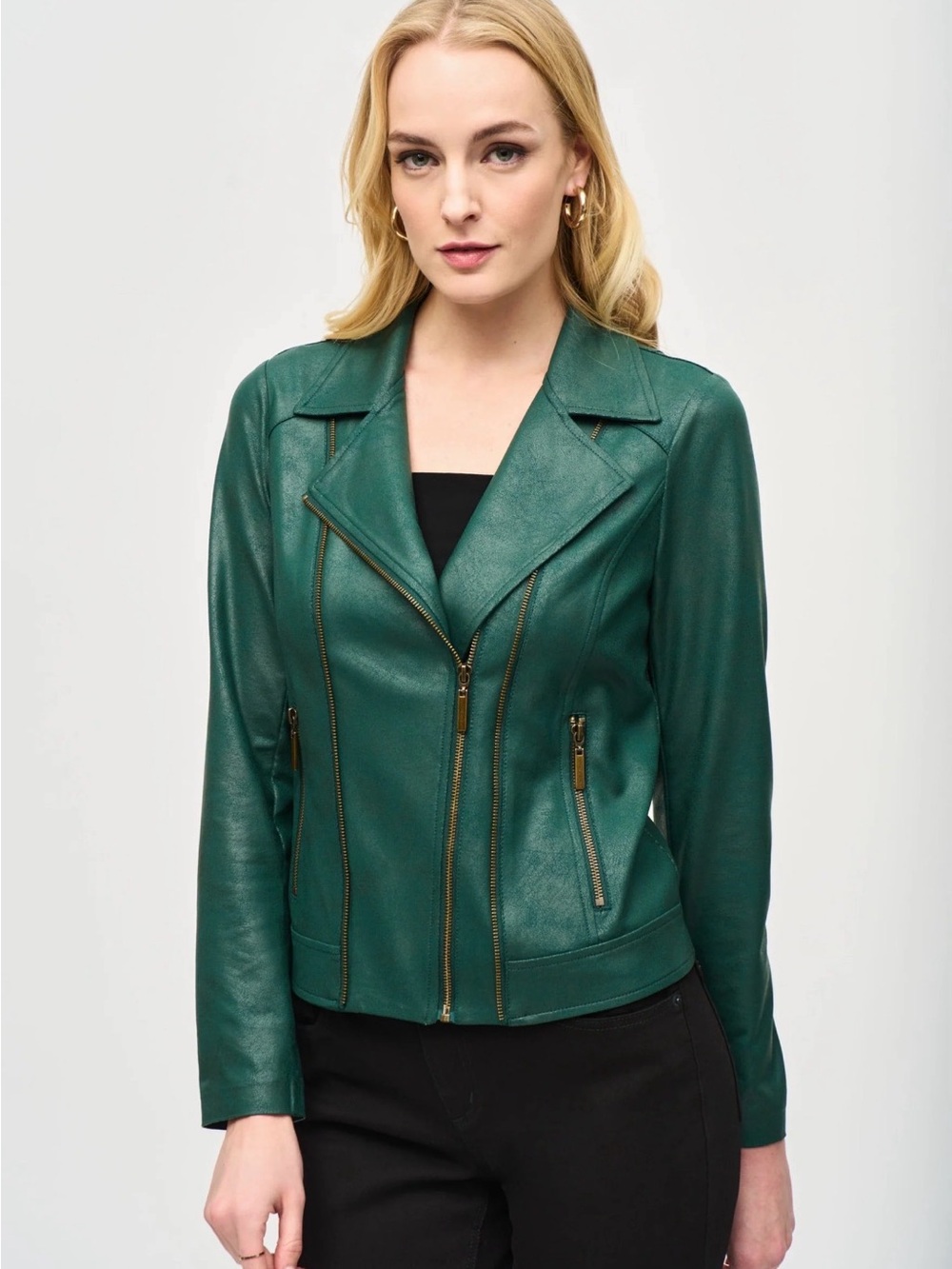 Joseph Ribkoff Emerald Green Faux Leather Moto Jacket